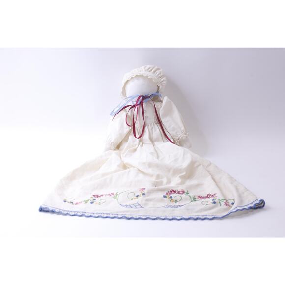 White Pillowcase Doll, Rag Doll with Blank Face, Embroidered Flowers, Decorative - Picture 1 of 3